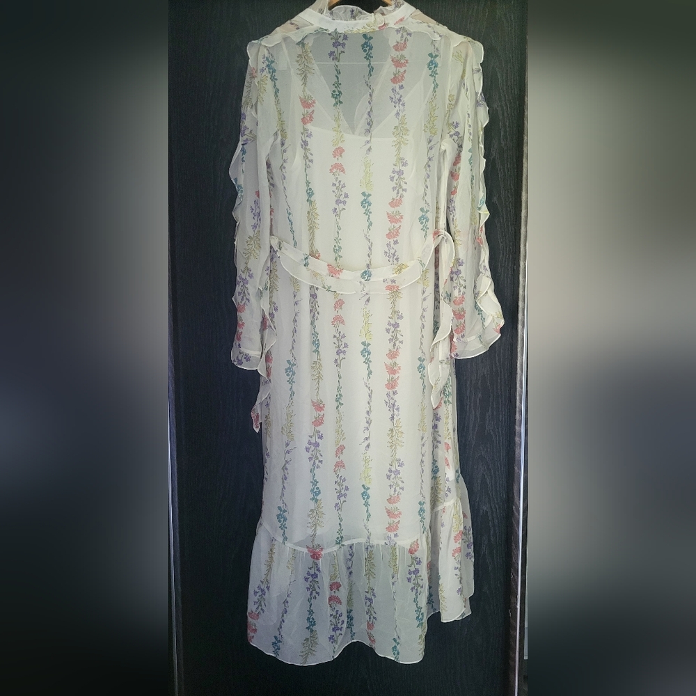 BCBGMaxAzria Cream Sheer Tiered Sundress with Bishop Sleeves - Picture 5 of 13